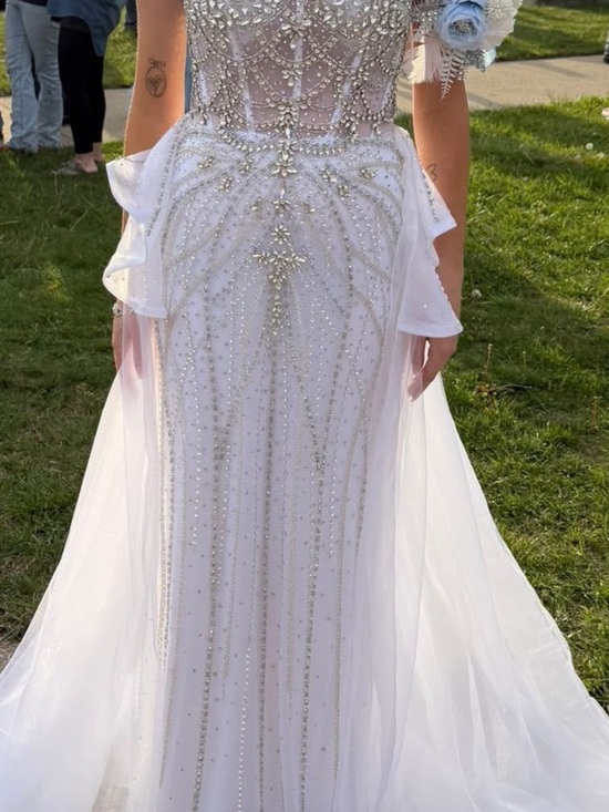 Jazz couture Dresses & Skirts - Beaded White Crystal-Embellished Prom Dress